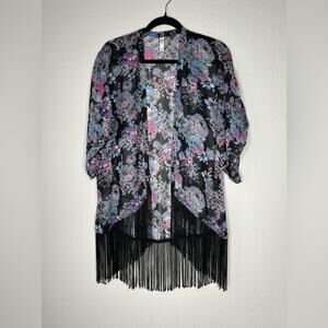 XHILARATION Womens Floral Printed Fringe Sheer Swim Cover up Size XS